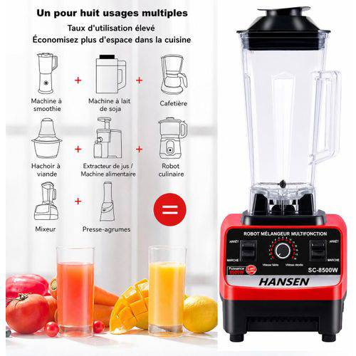 HANSEN Super Blenders, Mixeurs avec 2 bocaux - 8500W- 2.0L 2 En1